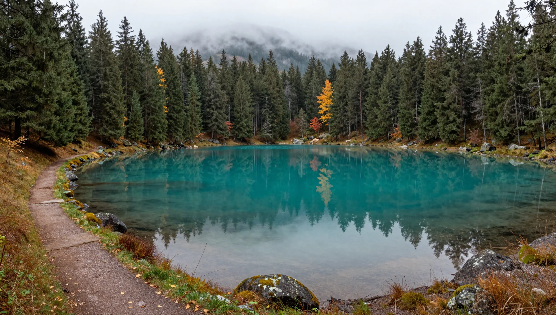 Lac glaciaire entouré de sapins dans les Vosges