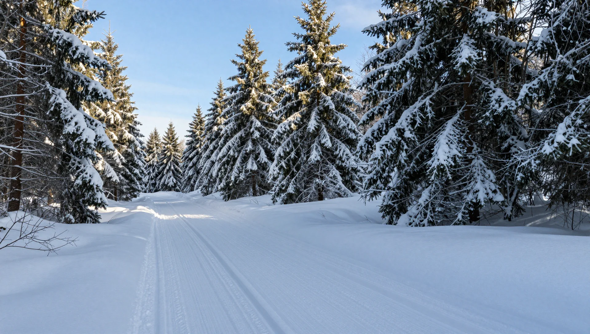Piste de ski de fond à travers une forêt enneigée des Vosges